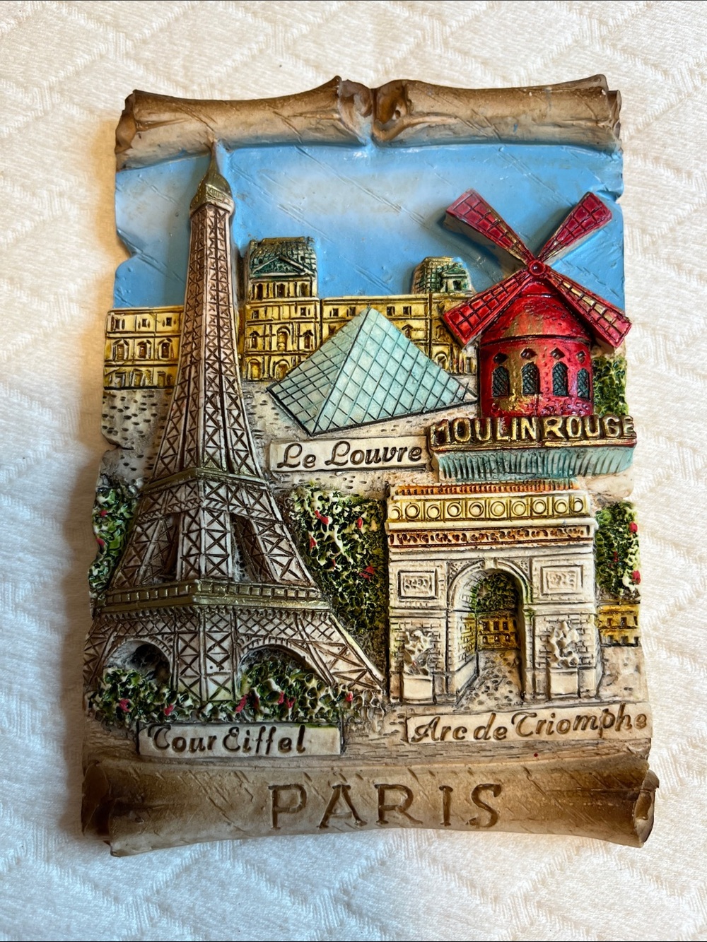 Paris Landmark Decorative Wall Plaque in Multicolor, souvenir, bas relief